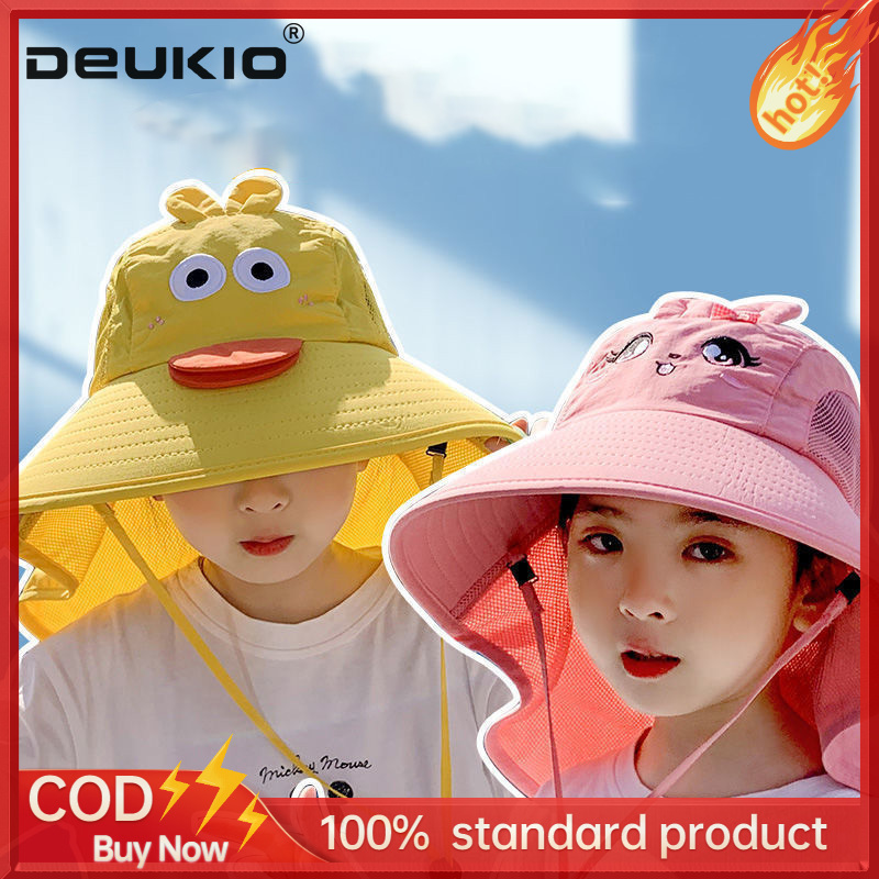 DEUKIO Children's sun protection hat, baby beach UV protection sun hat, thin breathable large brim fisherman hat ราคา 144 บาท*ส่งฟรี