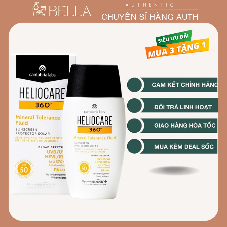 Kem Chống Nắng Tây Ban Nha Heliocare 360 Mineral Tolerence Fluid 50ml | KCN phổ rộng toàn diện SPF50