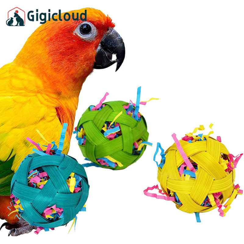 Gigicloud 3pcs Parrot Bird Paper Stuffed Foraging Balls Natural Bamboo