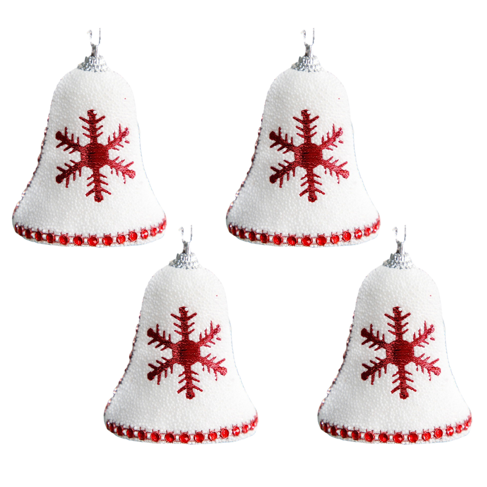 4 Pcs Christmas Snowflake Bell Pendant Sequin Decor White Foam Christmas Decoration Hanging Ornament Festive Home Office Decor Party Centerpieces Gifts