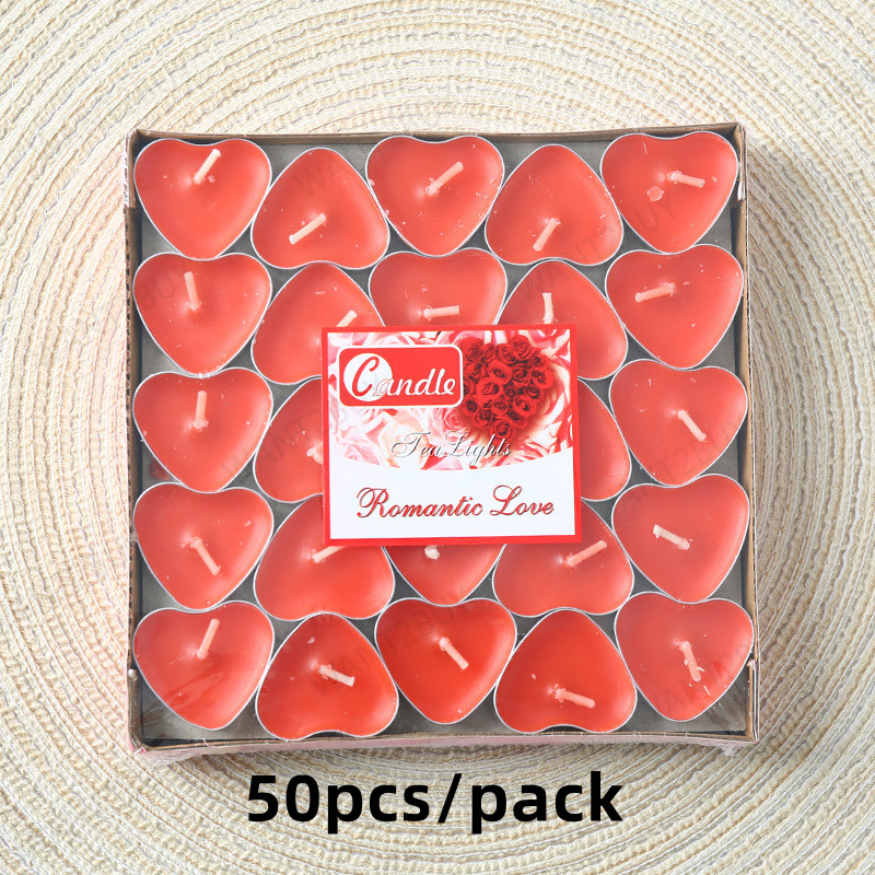 🇲🇾 50pcs Smokeless Round Love Heart Scented Tealight Small Candle Tea Lights Lilin Candles Unscented 蜡烛 浪漫求婚 表白 生日 无烟茶蜡