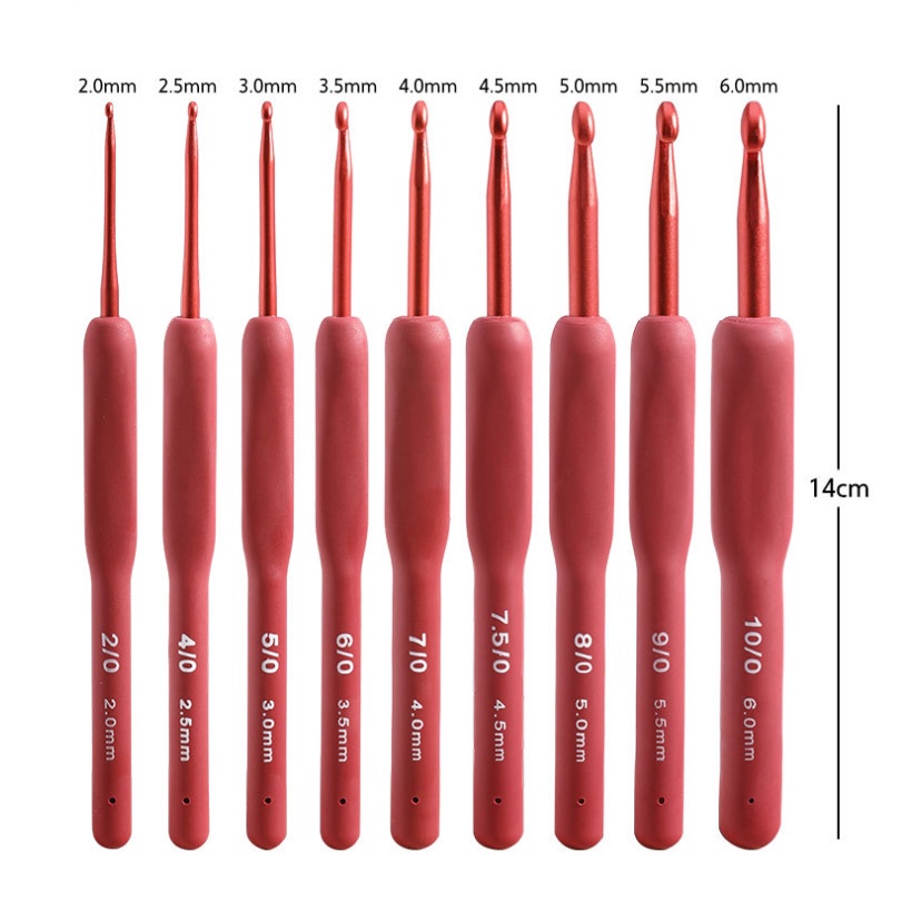 Tulip Etimo Red Crochet Hook Anti Slipped crochet hook set with Silicone handle Crochet Needle 9Pcs/set