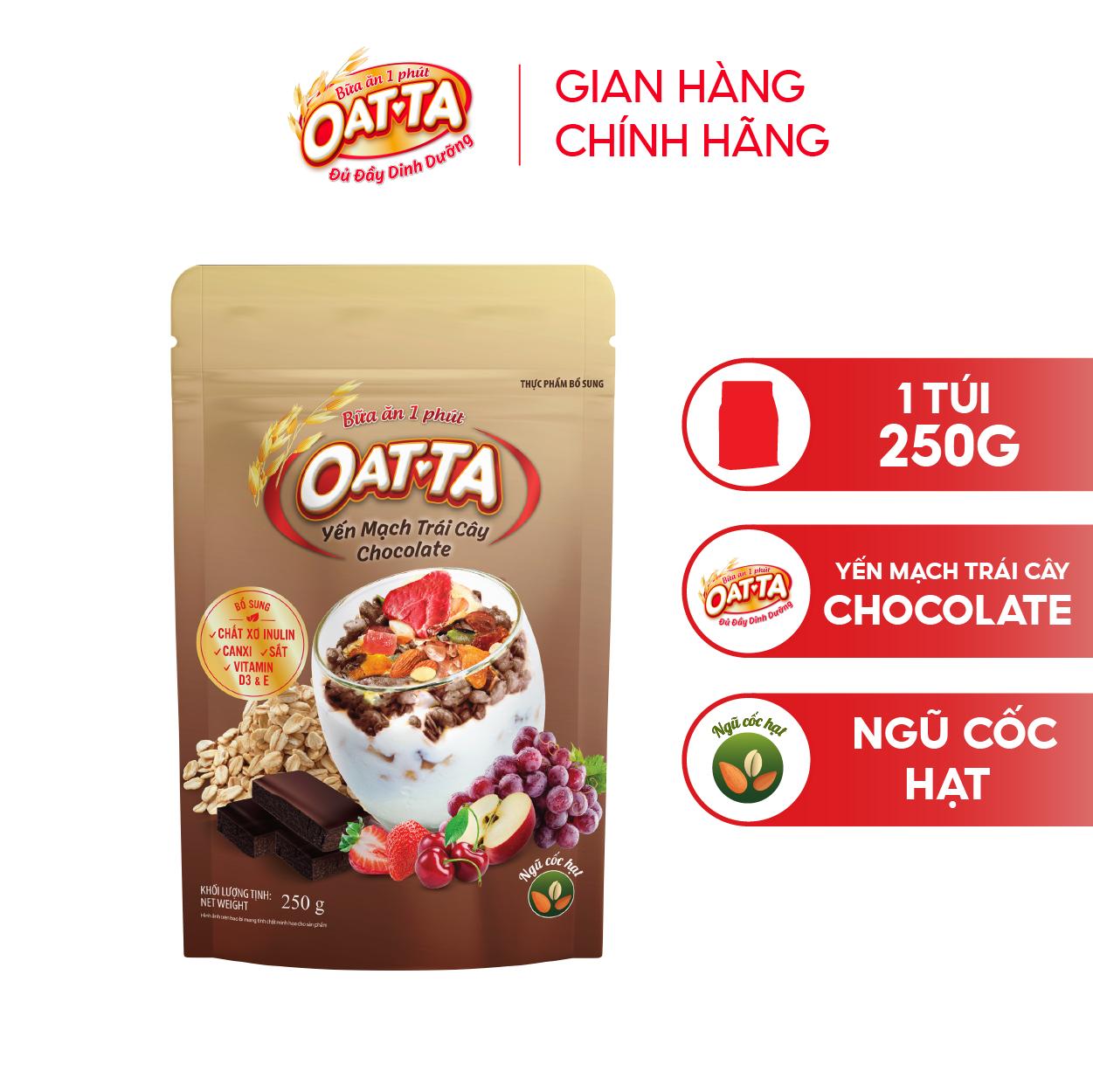 [Tặng Thẻ Cào] Yến Mạch Trái Cây Chocolate OATTA Thơm Ngon Đầy Đủ Chất Dinh Dưỡng Túi 250g