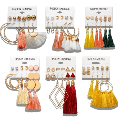 36 Pairs Tassel Earrings Set for Women Girls Jewelry Fashion Bohemian Hoop Stud Earrings for Birthday/Party/Valentine