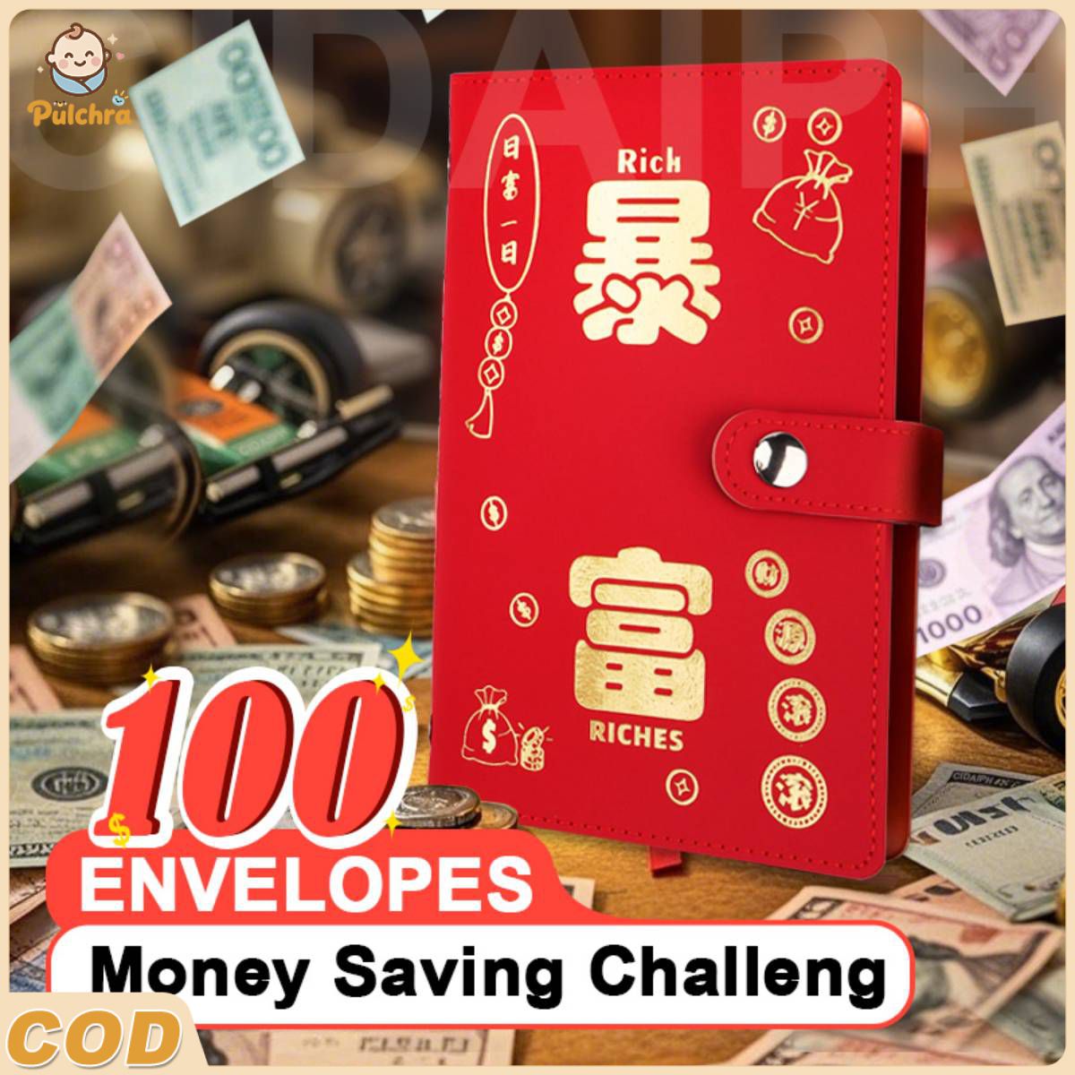 Pulchra ซองเงินสด, รวย 100 วัน, คู่รัก, ความท้าทายในการประหยัดเงิน, ซองจดหมายเก็บเงิน, ความท้าทายในการประหยัดเงิน, ซองจดหมาย ราคา 27 บาท*ส่งฟรี