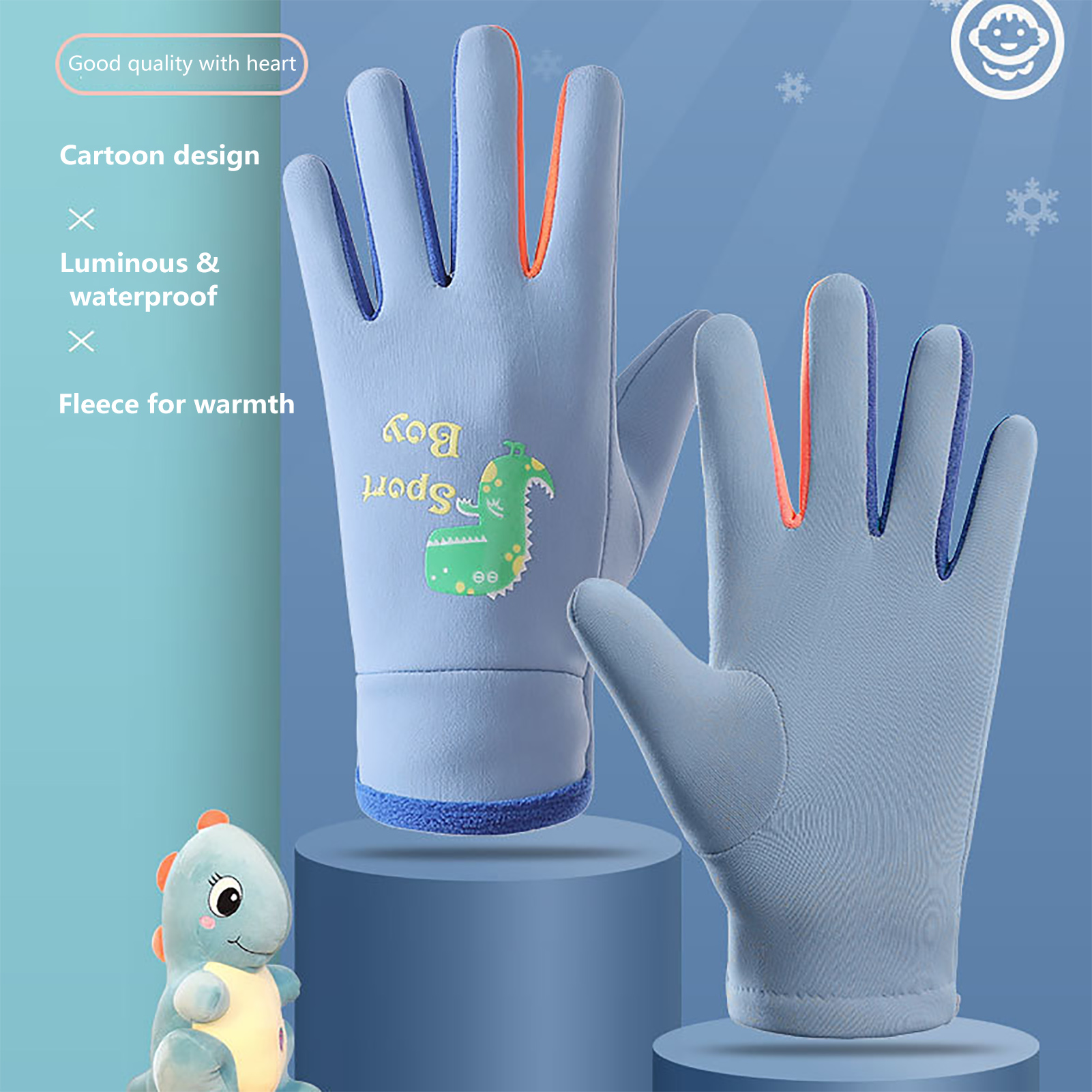 Ralapu Ski Gloves Water-resistant Gloves Cozy Cartoon Print Kids Cycling