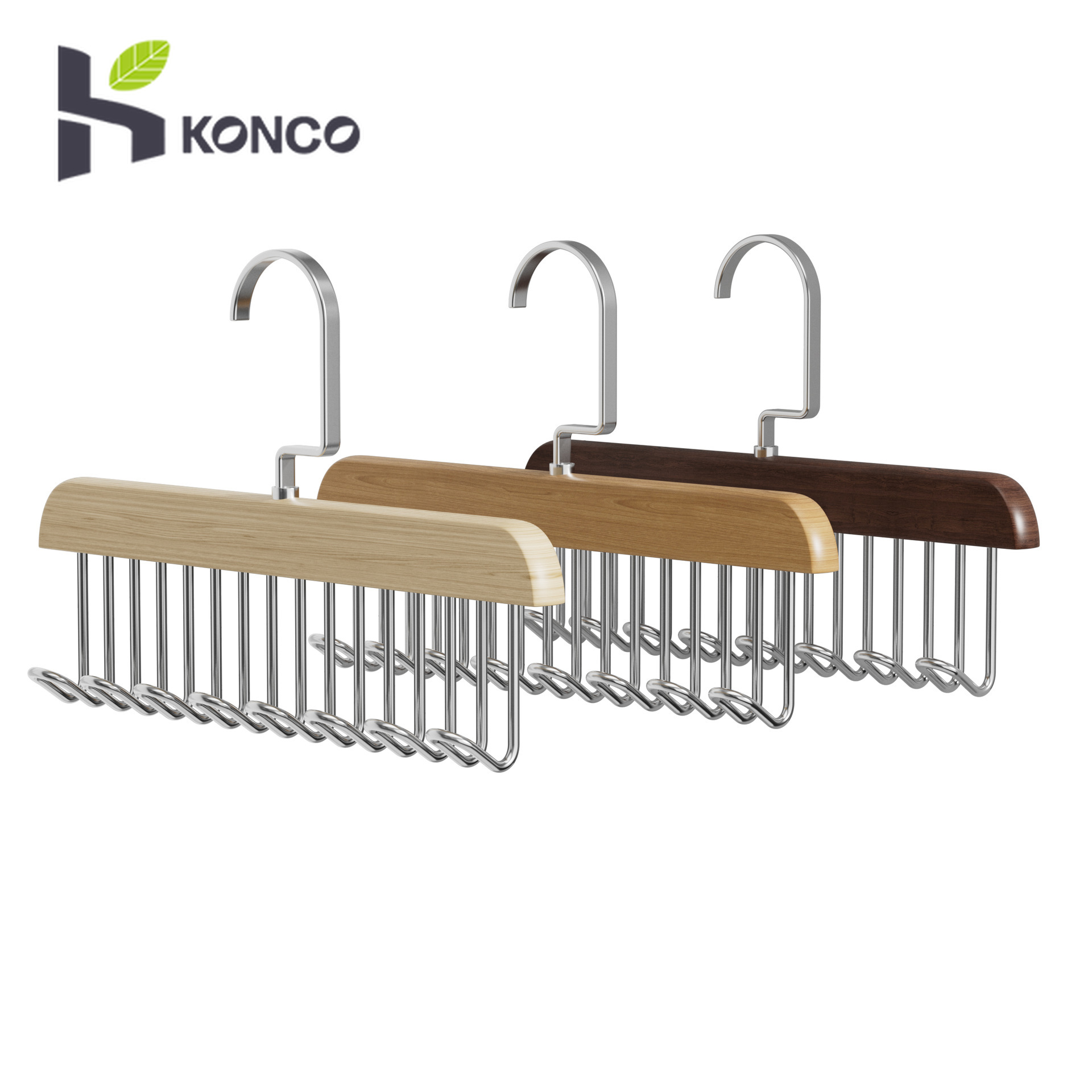 Konco Multi-functional Hangers with 8 Hooks Bra Hat Tops Hooks Hags Hanging Rack Wardrobe Space Saving Clothes Hangers Pegs Wooden Rotating Wave Clothes Rack ราคา 71 บาท*ส่งฟรี