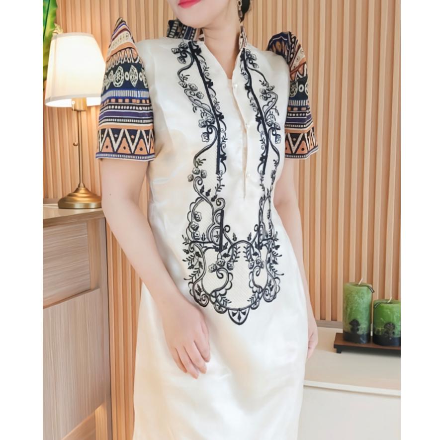 modern filipiniana white dress Filipiniana Midi White Dress