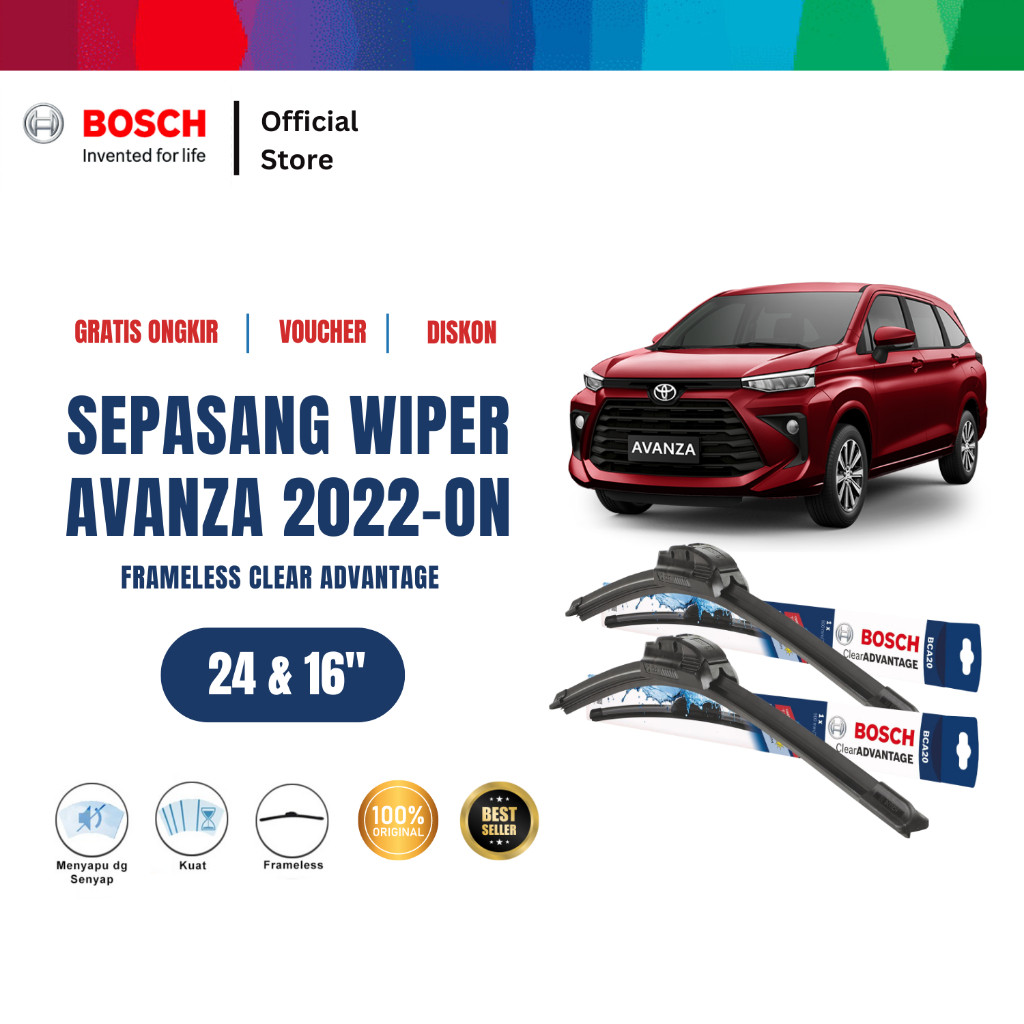 Bosch Sepasang Wiper Frameless New Clear Mobil New Avanza 2022-On 24 dan 16 Inci Giá 197,115 Đồng*Miễn phí vận chuyển