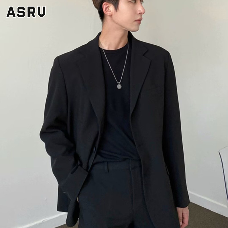 <930>ASRV áo blazer nam bộ vest nam Áo Blazer Nam Áo vest thường ngày rộng màu đen cao cấp