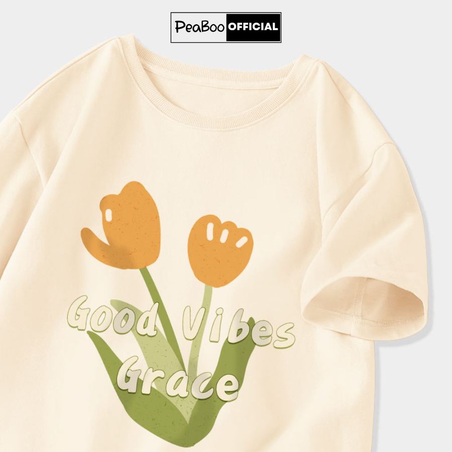  Áo Thun Nữ Áo Phông Unisex By PEABOO Mã BST01 Màu Be In Hình Chất Cotton Thoáng Mát Form Rộng Tay Lỡ Cho Nam Nữ 