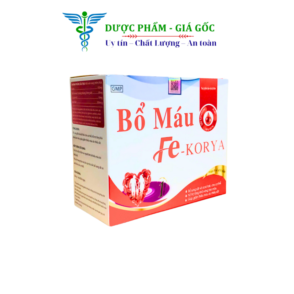 Viên uống BỔ MÁU FE KORYA Bổ sung sắt và acid folic cho cơ thể - Hộp 8 vỉ x 10 viên nang mềm