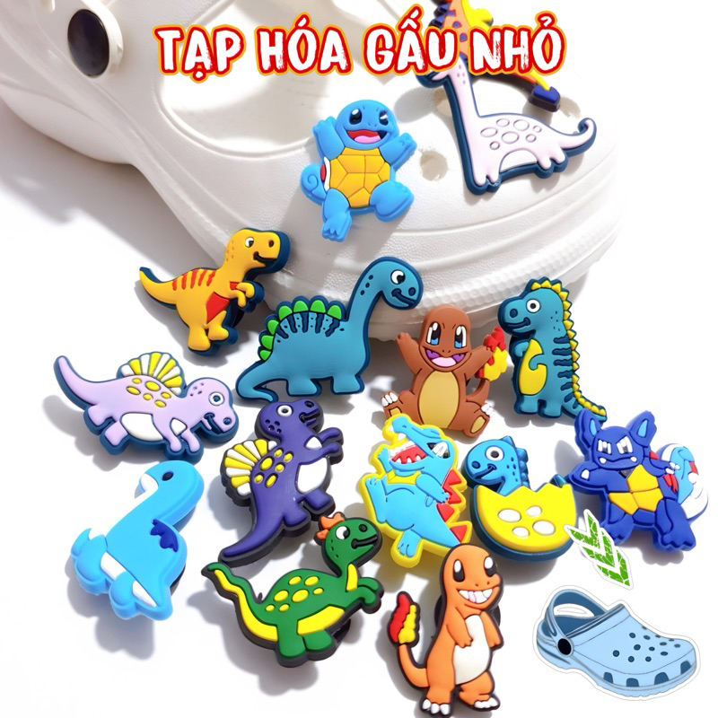 Túi 50 STICKER,JIBBITZ Dẻo 2D KHỦNG LONG Trang trí Dép Cross Bé Trai ,Dép Sục,Dép tổ ong - Sẵn Nút