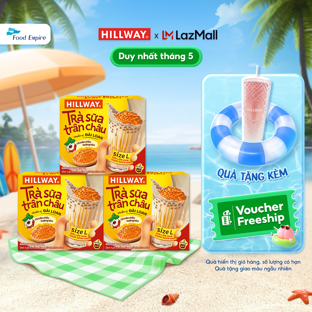 Combo 3 hộp Trà sữa trân châu Hoàng Kim - Hillway - Chuẩn vị Đài Loan size L (hộp 4 gói trà sữa 4 gó