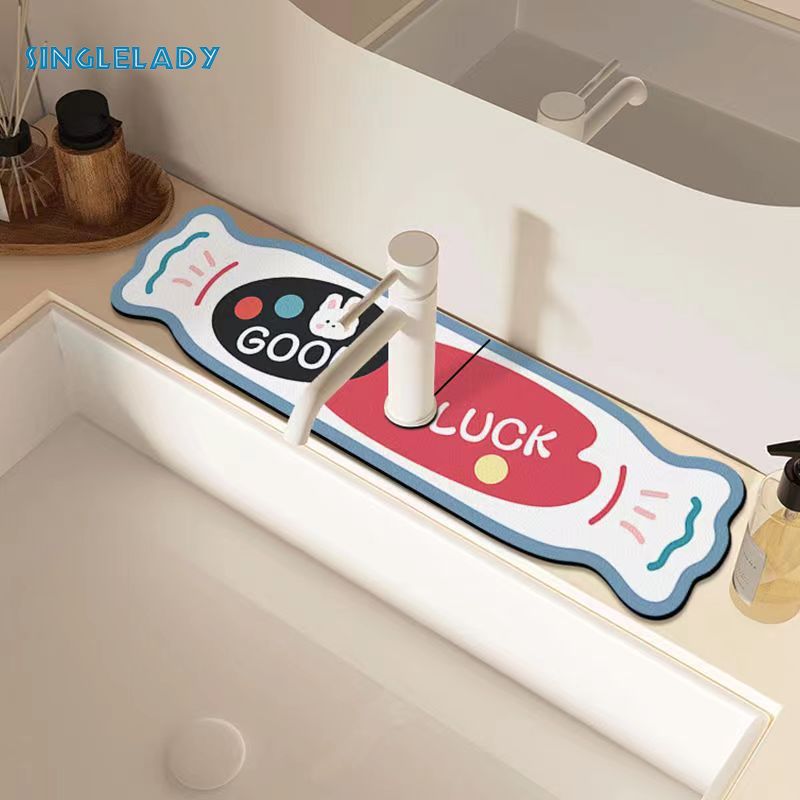 Drain pad Cartoon cute faucet drain pad Splash-proof mat for bathroom washstand Diatom mud absorbent pad for sink ราคา 153 บาท*ส่งฟรี