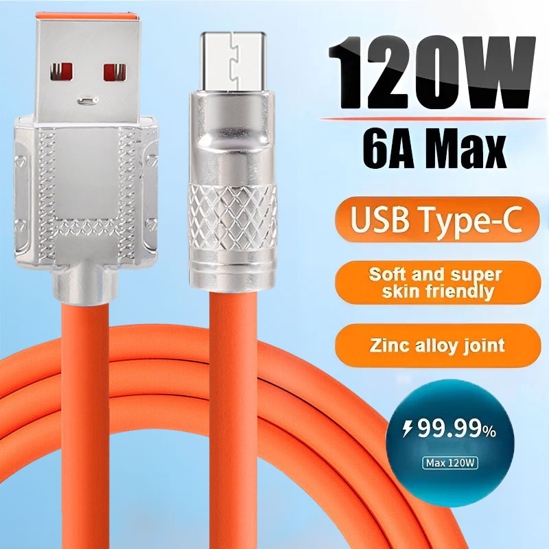120W 6A sạc siêu nhanh Loại-C 1/1.5/2M Cáp Silicone lỏng hợp kim nhôm Cáp USB sạc nhanh Samsung Huawei Xiaomi cáp dữ liệu