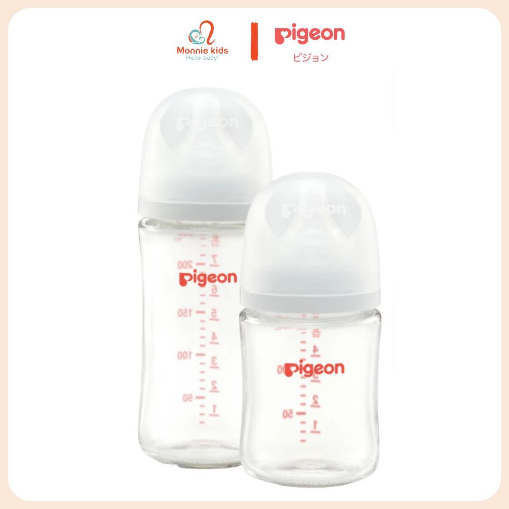 Bình sữa thủy tinh Pigeon Softouch thế hệ III cho bé sơ sinh, bình sữa nội địa nhật - Monnie Kids