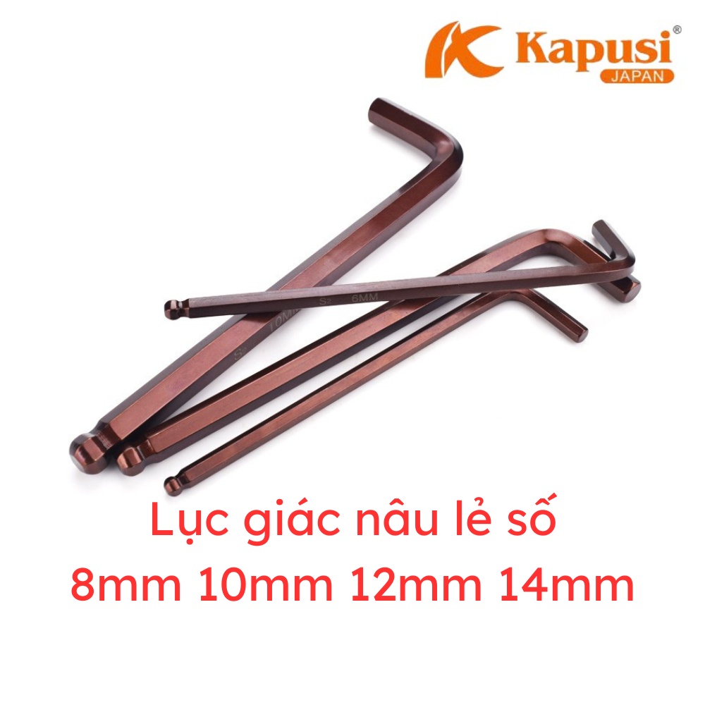 Lục giác lẻ Kapusi Japan chất liệu S2 các cỡ 8mm 10mm 12mm 14mm, lục giác đầu bi đủ các size, lục lăng siết ốc đủ cỡ