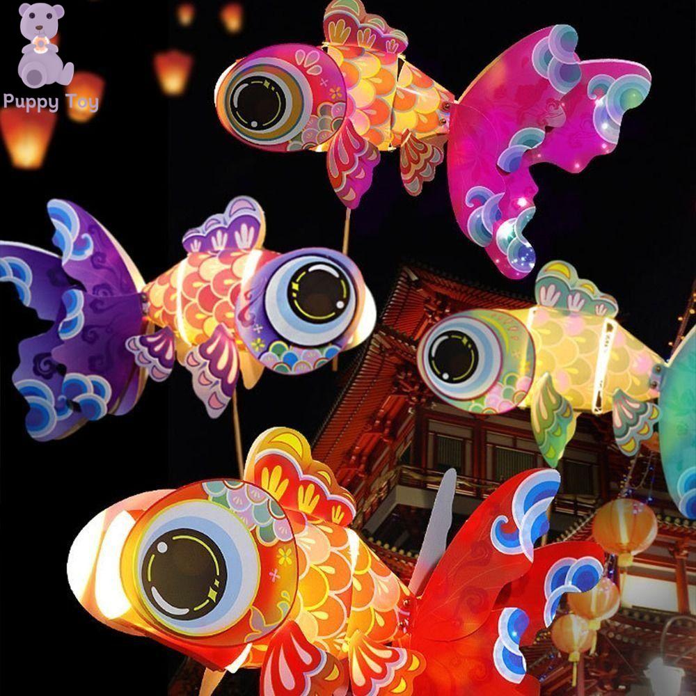 tesdfd lồng đèn trung thu tự ráp đèn lồng trang trí Dễ thương Đèn lồng cá vàng Thủ công Đèn LED Vật liệu làm đèn lồng DIY Retro Sáng Đèn lồng cá koi Lễ hội mùa thu giữa năm
