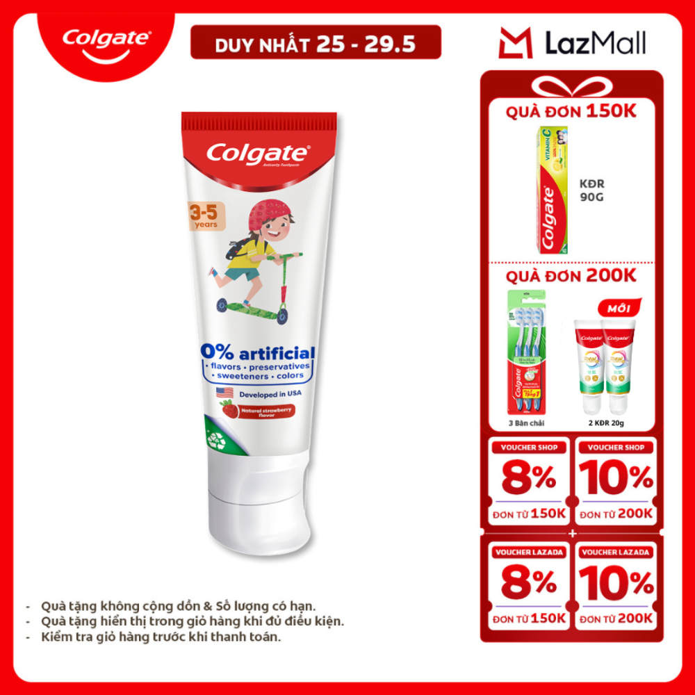 [Chỉ 25-29.5_X2 Voucher giảm 20%] Kem đánh răng Colgate Kid Free From cho trẻ em 3-5 tuổi không hương liệu và chất bảo quản 80g/tuýp