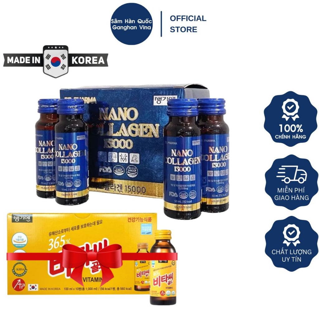 [Hàng VIP của DR.Pharma] Nước uống Nano Collagen 15000mg (10 lọ x 50ml ) - Bổ sung collagen