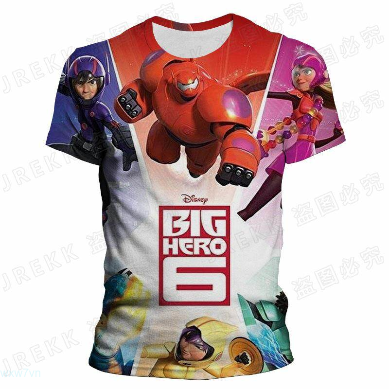 2023-Summer Cartoon T-shirt Anime Big Hero 6 Hiro Baymax 3D Print T Shirt Men Women Children Cool Fashion Short Sleeve Kids Casual Tops Tee Trendy men's style