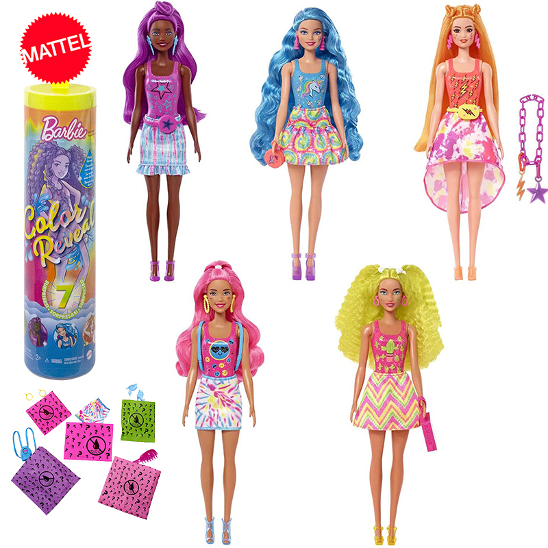 Ban đầu Mat Barbie Màu tiết lộ búp bê Neon Tie