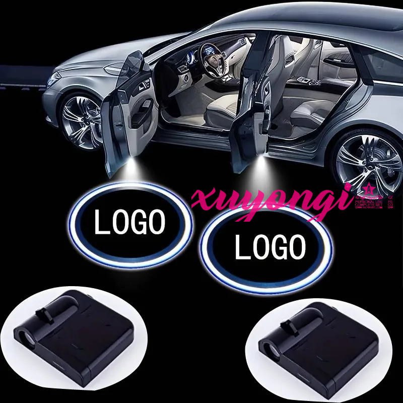 [Xuyongi] 2 cái đèn logo cửa xe ô tô không dây tự làm LED HD Chào mừng lịch sự đèn chiếu bóng mờ hình mờ phụ kiện xe hơi tự làm cho Tesla BMW mới