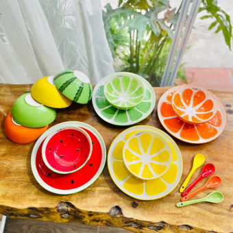 MẪU BÁT ĐĨA THÌA BẰNG SỨ HỌA TIẾT VẼ TAY HOA QUẢ- Gốm Sứ Hưng Dung