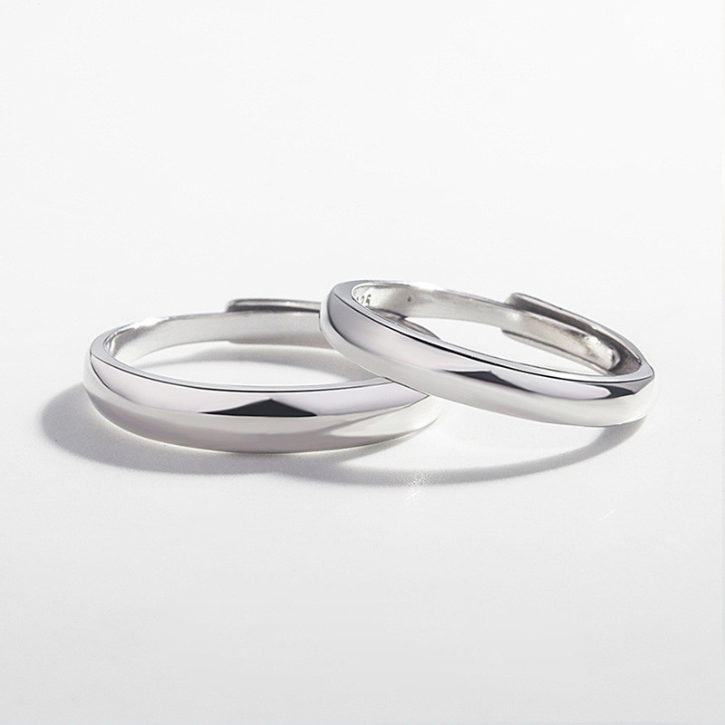 A Pair 925 Sterling Silver Glossy Couple Rings Matching Set Wedding Ring For His & Her Promise Ring Adjustable (Heart Matching Ring) ราคา 625 บาท*ส่งฟรี