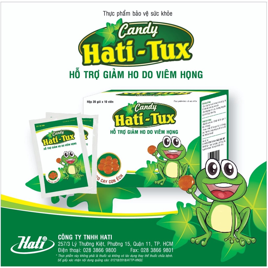 Nguyên hộp Kẹo ngậm Hati Tux Hati - Tux - Hỗ trợ giảm ho, viêm họng HATITUX