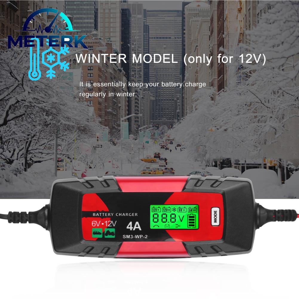 Meterk Bộ sạc pin ô tô Bộ sạc & bảo trì pin Bộ sạc pin tự động thông minh 6V/12V 4Amp có màn hình LCD Bộ sạc sửa chữa xung cho ô tô xe máy thuyền và nhiều loại phích cắm EU Giá 668,000 Đồng*Miễn phí vận chuyển