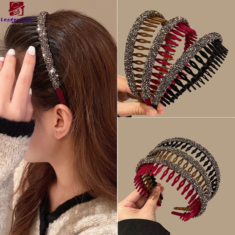 Women Headbands Sweet Acrylic Flocking Inlaid Rhinestone Headband Hair