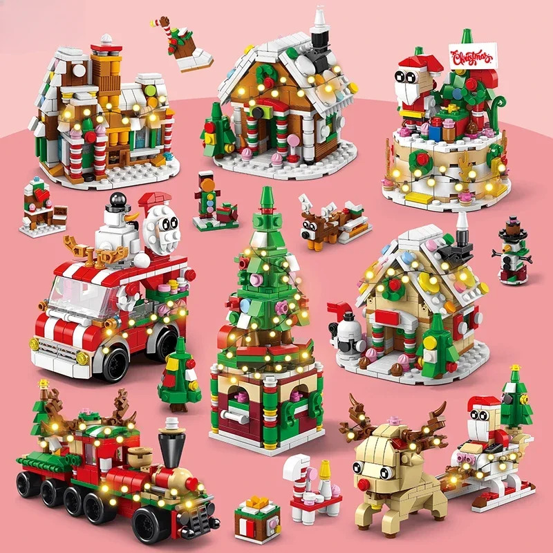 Christmas Tree Model Bricks Building Block City Train Santa Claus Cake Children's Toys Christmas Kids Gift Boys Girls