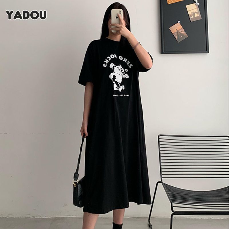 YADOU Loose Mid-Length Short Sleeve Dress, Versatile Slimming and Simple T-shirt Skirt, Maternity Dress ราคา 118 บาท*ส่งฟรี