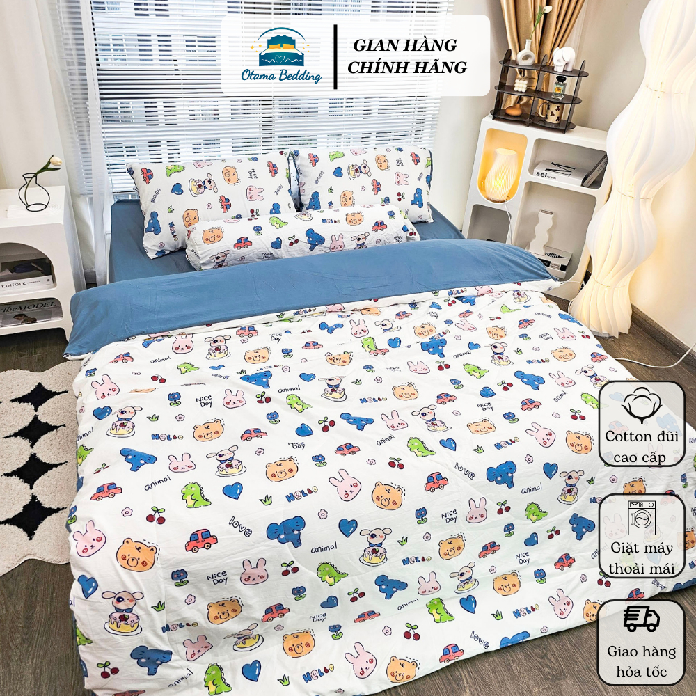 Bộ 5 món chăn ga kèm vỏ gối ôm cotton đũi mùa hè mát lạnh Otama Bedding mền trần bông mềm mát thấm m