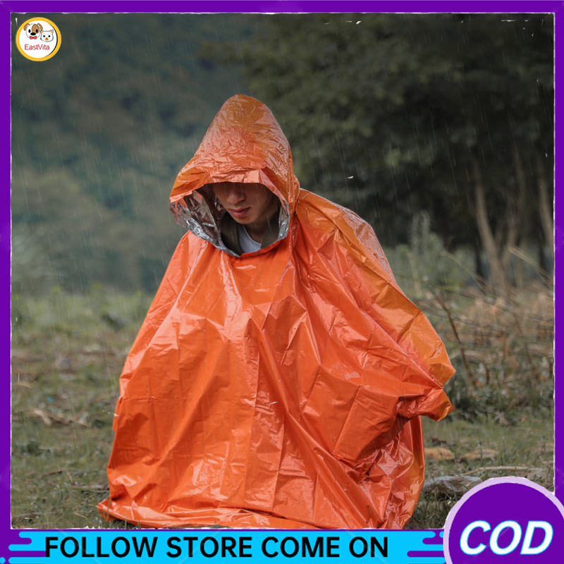 4 cái khẩn cấp Mưa Poncho tái sử dụng kháng thời tiết PE màng nhôm Áo mưa cho nam nữ người lớn cắm trại