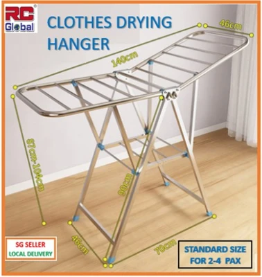 RC-Global Clothes Drying Rack / Clothes drying Hanger / Dual-Wing clothes drying rack / Clothes Drying stand - Stainless Steel ( Indoor & outdoor, Foldable Suit to Condo Balcony or Landed property backyard )