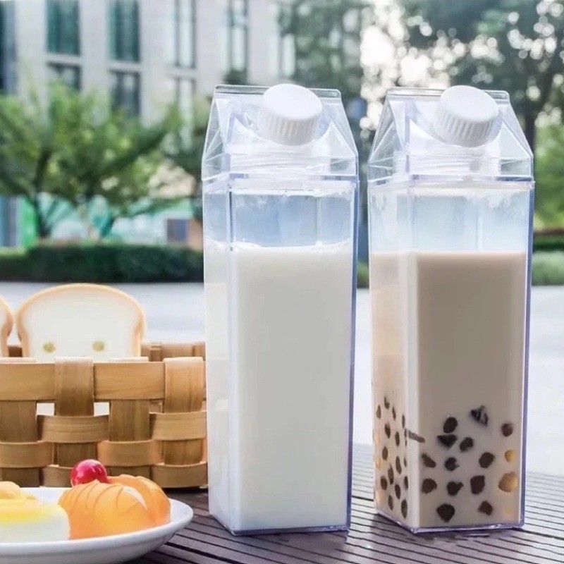 500ml Acrylic Milk Carton Water Bottle Clear Transparent Stylish Milk Carton Shaped for Milk and Tea