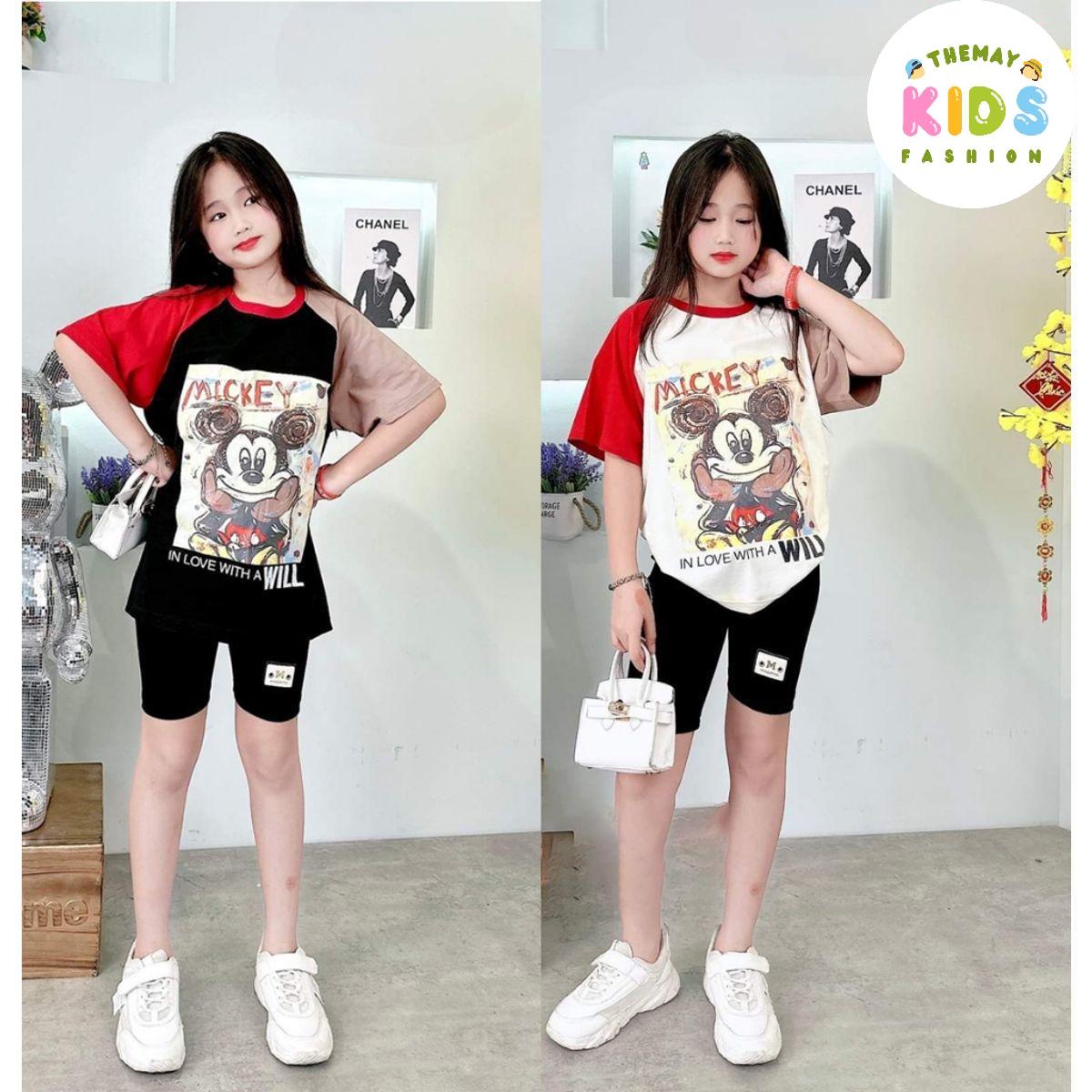 Đồ bộ bé gái MAY kids áo tay ngắn quần lửng có size đại mặc mát mùa hè 8-40kg