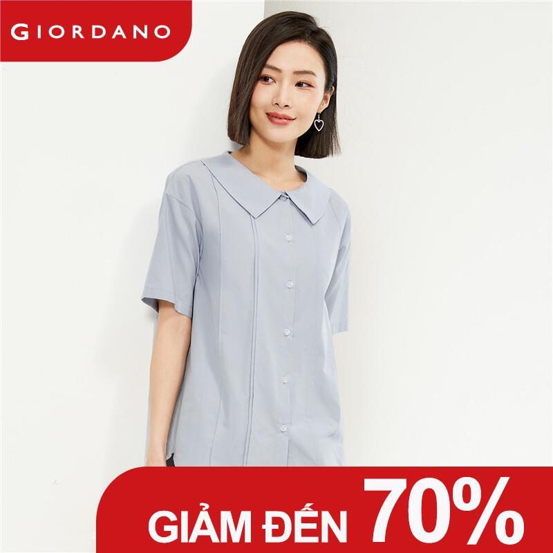 GIORDANO Áo Sơ Mi Nữ Poplin Búp Bê Cổ Ngọt Ngào Nữ Tính Áo Sơ Mi Nút Đóng Tay Ngắn Mùa Hè Thời Trang Sơ Mi 13344219