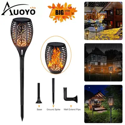 Auoyo 96 LED Solar Lights Outdoor Garden Light Upgraded Landscape Balcony Decoration Spotlight Torch Light Waterproof Solar Panel Charging Flickering Flame Light Auto On/Off Dusk to Dawn for Garden Pathway Yard