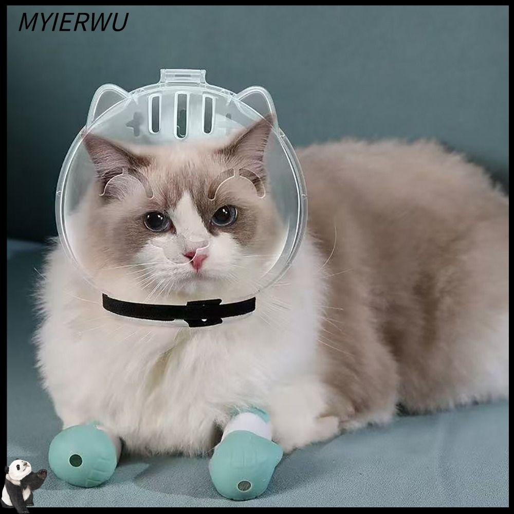 MYIERWU โปร่งใส ตะกร้อแมวที่ระบายอากาศได้ ป้องกันการกัด ป้องกันการเลีย ผ้าคลุมหัวแมว น้ำหนักเบา ของใช้สำหรับดูแลแมว หมวกอวกาศแมว ราคา 98 บาท*ส่งฟรี