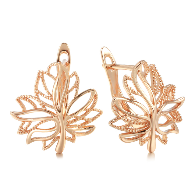 Korean Glossy Hollow Clip Earrings 585 Rose Gold Life Tree Bling Hoops Wedding Earrings For Women Golden Jewelry