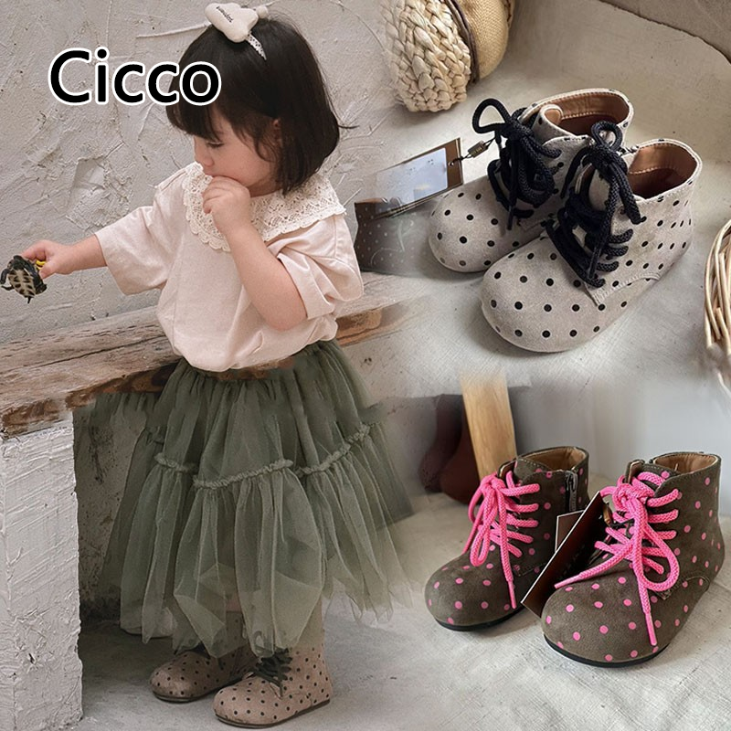 Cicco Charming Polka Dot cô gái bốt đến mắt cá với ren màu hồng cho mùa thu thời trang