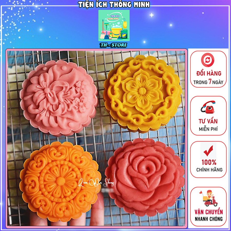 Khuôn lò xo hoa sen nhựa 200g - Khuôn bánh trung thu 4 mặt hoa 3D