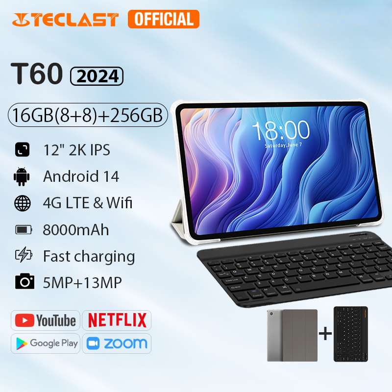 Teclast T60 Tablet 12'' 2K Screen 8GB RAM 256GB ROM Unisoc T616 Octa Core Android14 Widevine L1 20MP Camera 4G LTE Call Tablets ราคา 8,979 บาท*ส่งฟรี