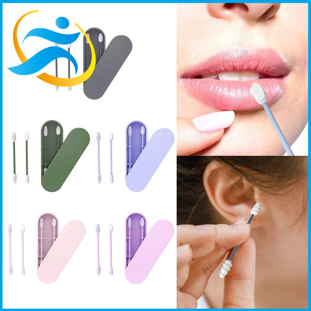 AGONIE SPORTS 1 Set Hai đầu Que tăm bông silicon Silicone Không thấm nước Tăm bông trang điểm Đa năng Nhiều màu Nút tai Trang điểm