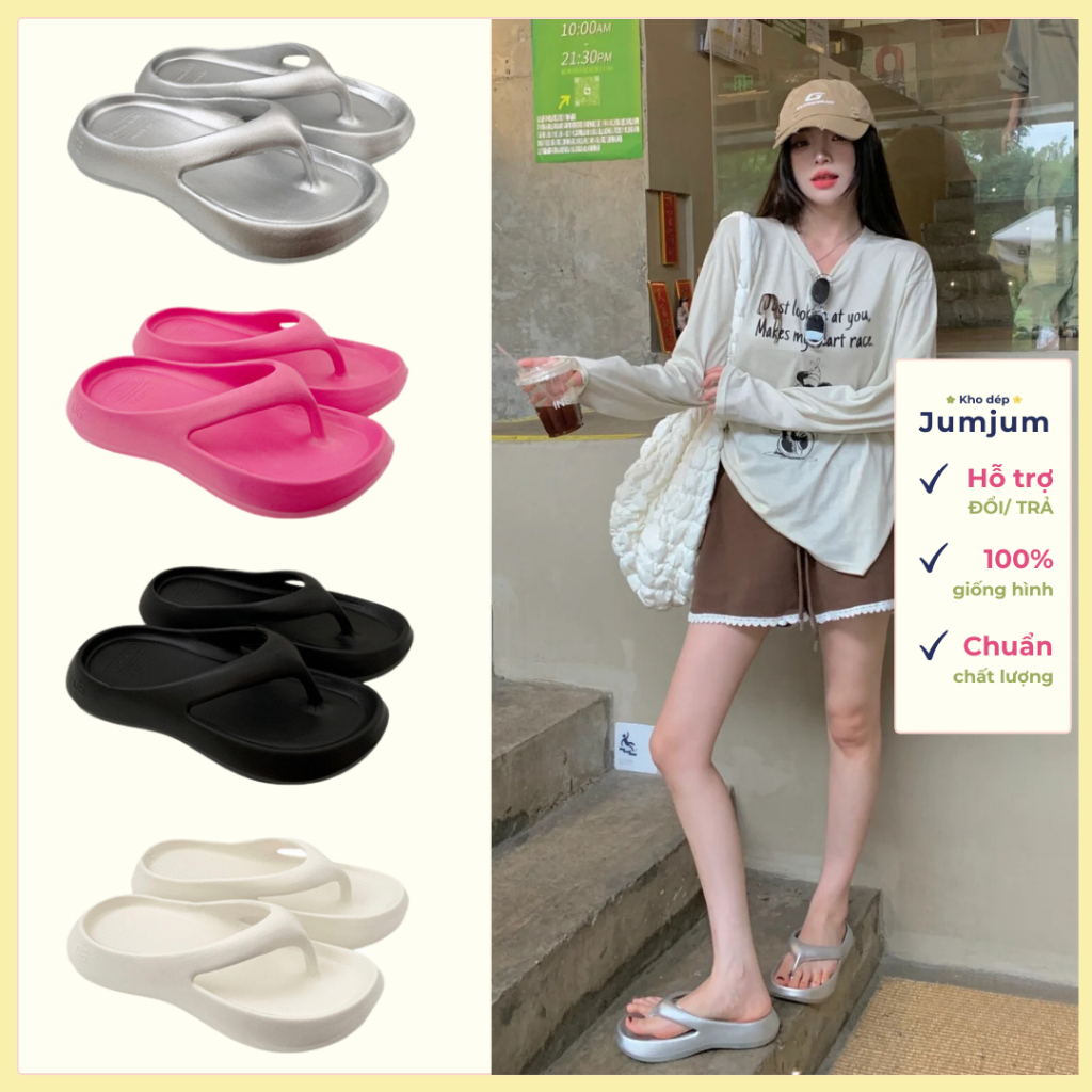 Dép xỏ ngón nữ QC cao cấp đi biển đế cao 4(cm) EVA êm chân mềm nhẹ kháng nước | JJKEP6