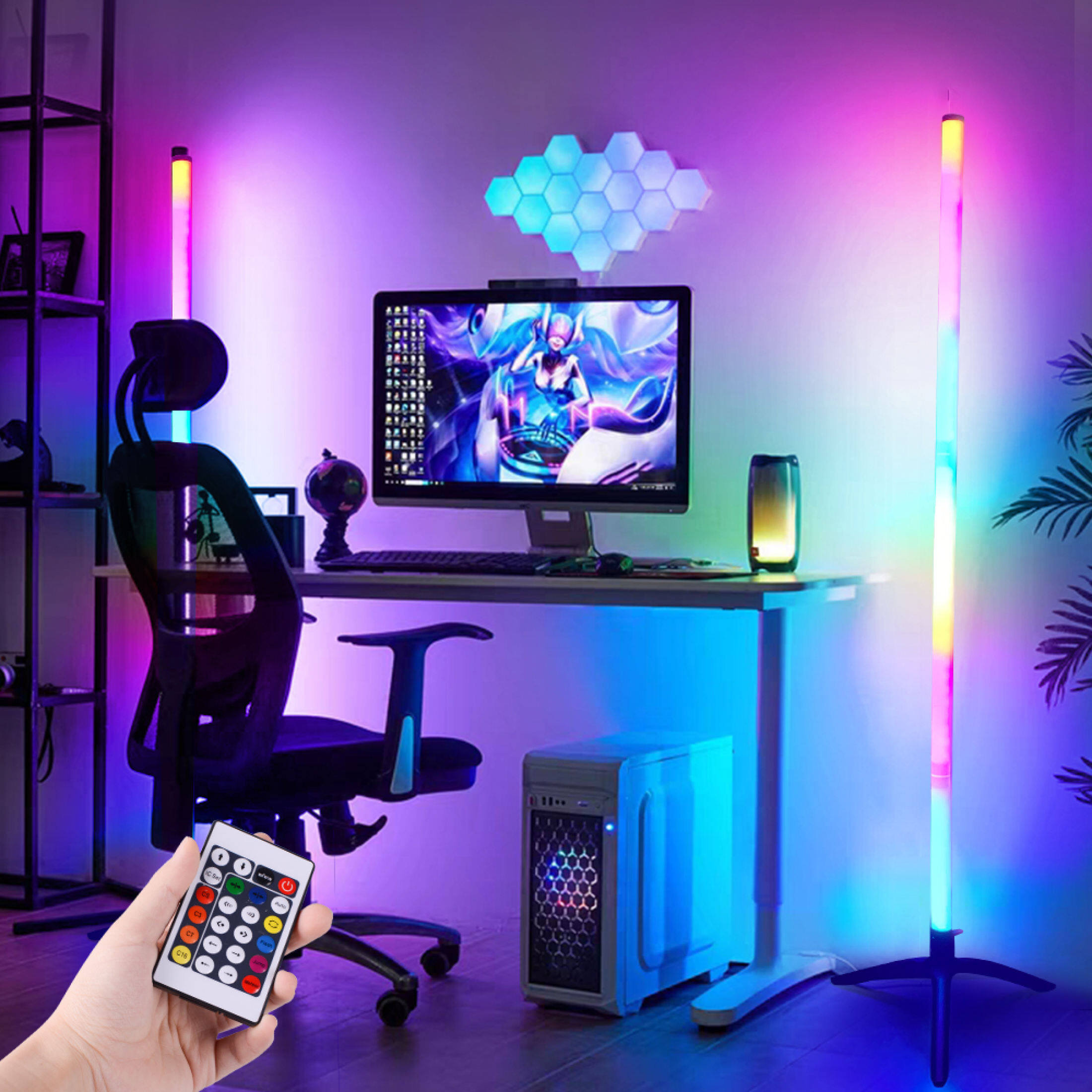 RGB LED Corner Floor Lamp Color Changing Standing Lamp Atmosphere Lamp Smart App Control Lighting for Living Room Bedroom Multicolor Stand Corner Light with Remote Controlled